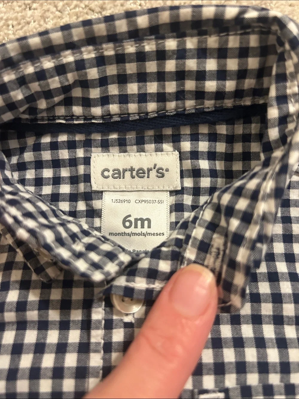 Carter's Black & White Gingham Button-Front Bodysuit Shirt